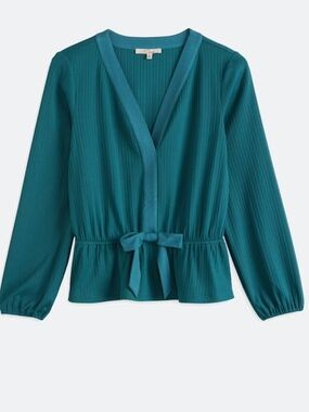NWT LES SEREIN Tammi Tie Waist Peplum Knit Top. Teal.  Size XL